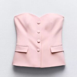 Zara Light Pink Strapless Top with Buttons